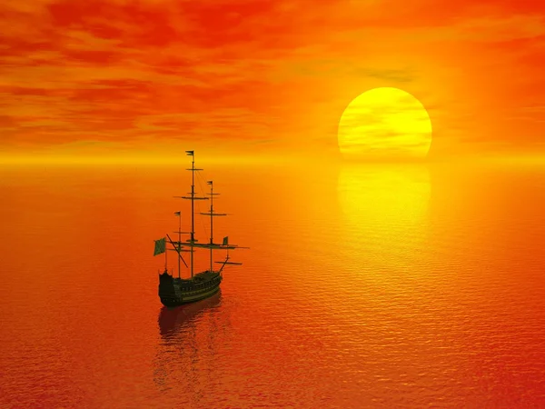 日落和小船 — 图库照片