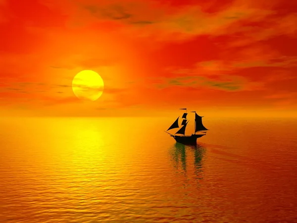 Zachód słońca i łodzi — Zdjęcie stockowe