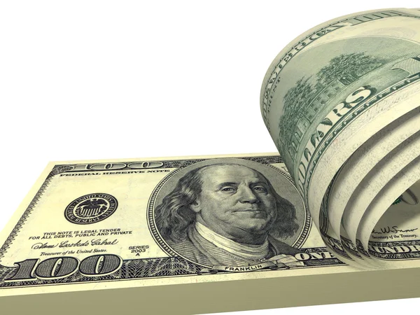 Пачка долларов с банкнотами — стоковое фото