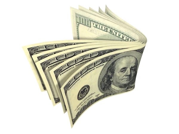 Stos banknotów dolara na białym tle — Zdjęcie stockowe