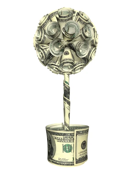 3D renderowane drzewo przez dolarów — Zdjęcie stockowe