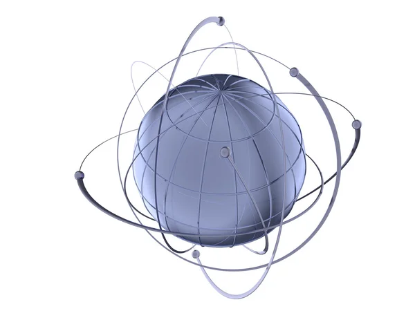 Globo com órbitas com fios de satélite — Fotografia de Stock