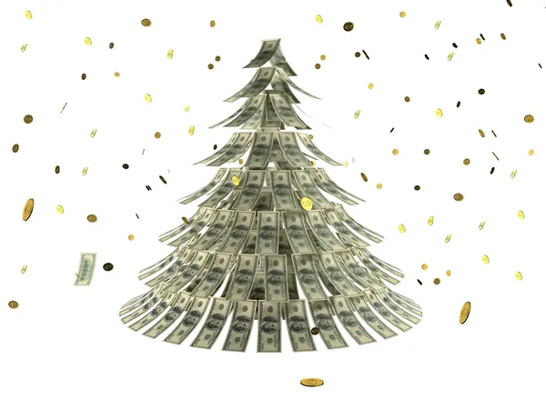 stock image Christmas tree made by dollars with coin