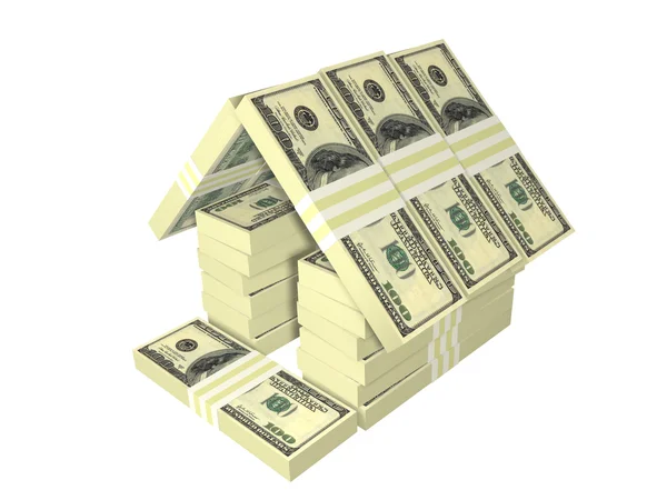 Dollar bills pack money house isolated — Stock Photo, Image