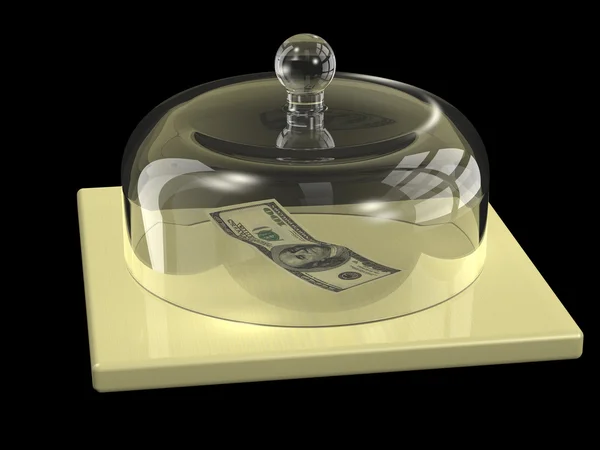 Доллары под стеклянной крышкой — стоковое фото