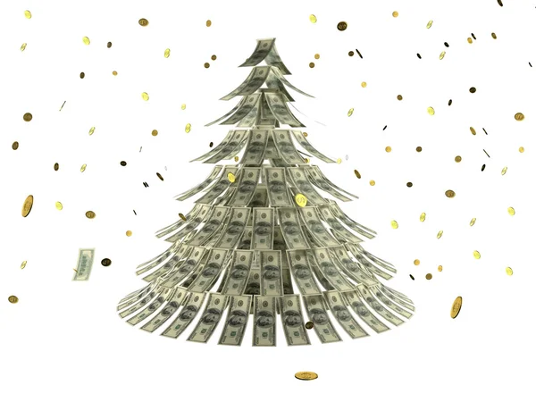 Christmas tree made by dollars with coin Φωτογραφία Αρχείου
