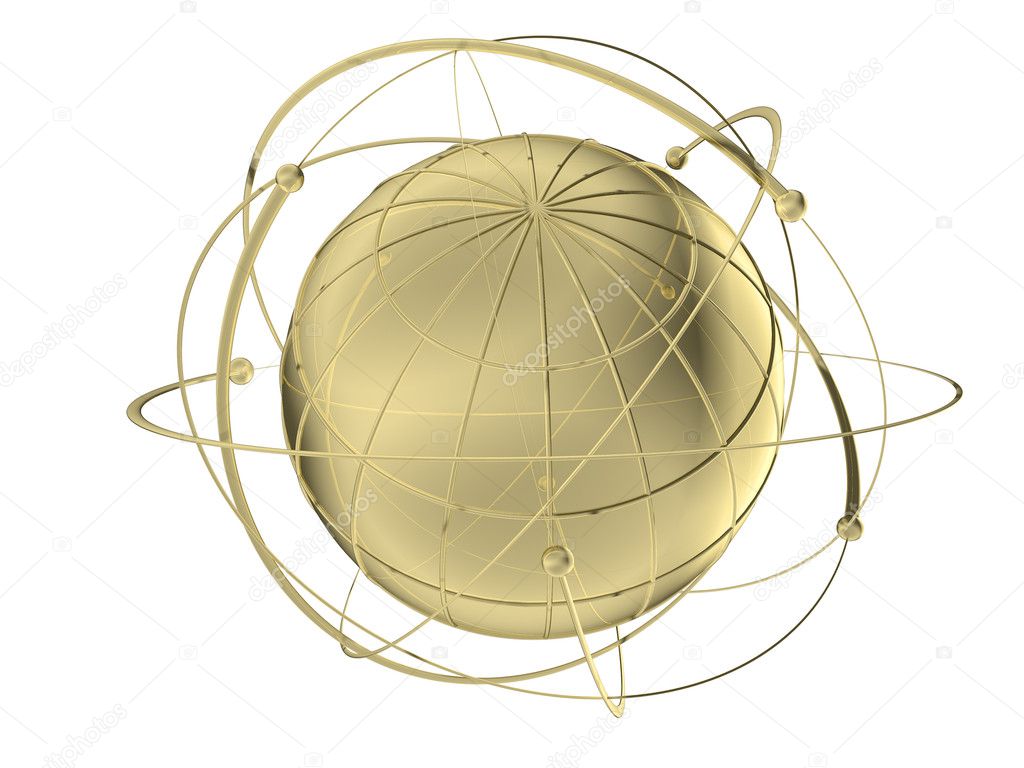 Globe with wired orbits of satellite