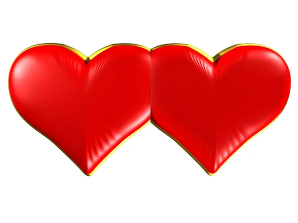 Два красных сердца с золотыми краями — стоковое фото