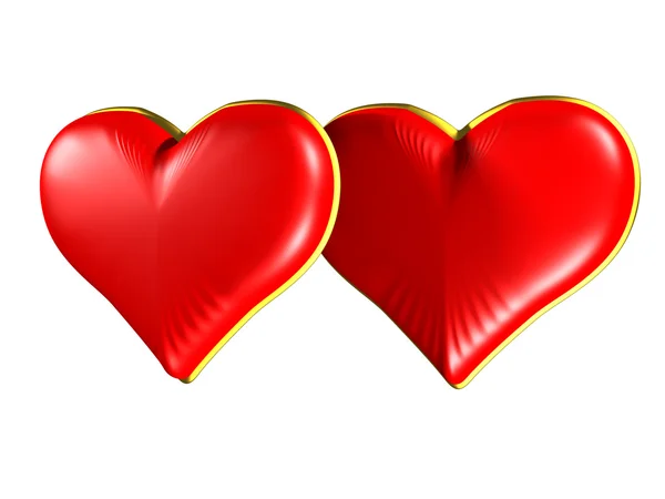 Zwei rote Herzen mit Goldrand — Stockfoto