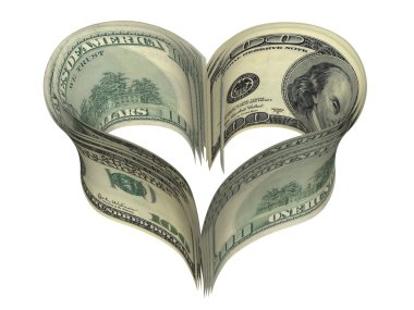 Valentine heart shape made by dollars clipart