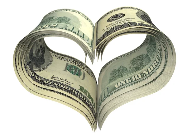 情人节心的形状由美元 — 图库照片