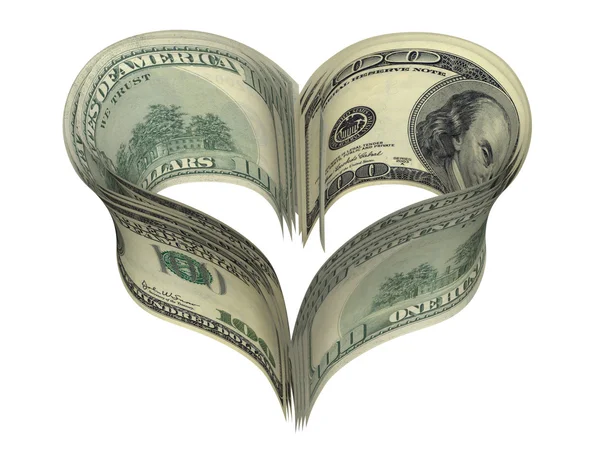 stock image Valentine heart shape made by dollars