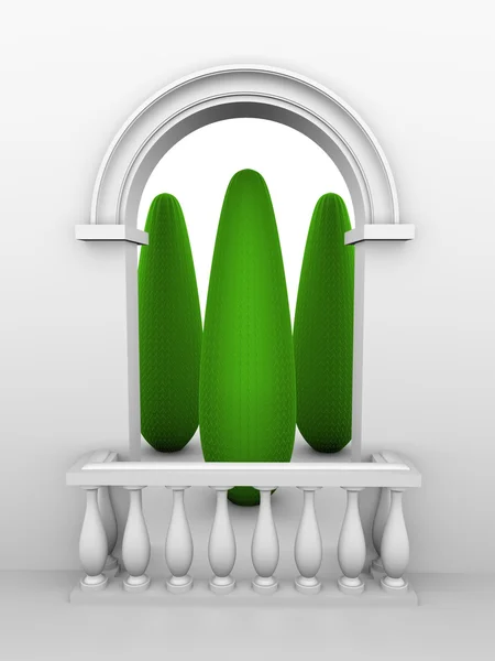 Doorway with arch and balustrade — Stock Photo, Image