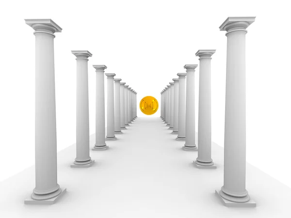 Classic columns with mirror yellow sphe — Stock Photo, Image