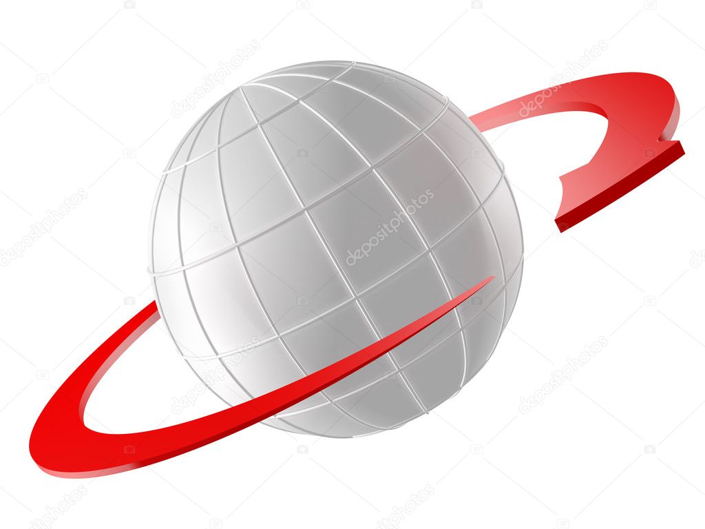 3D rendered Globe with red arrow