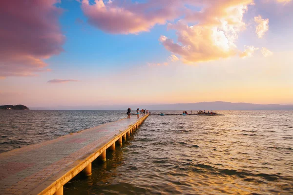 Ohrid-tó naplementekor — Stock Fotó