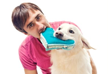 Young man and his dog clipart