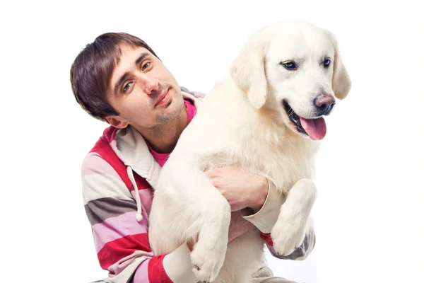 Genç adam ve köpeği — Stok fotoğraf