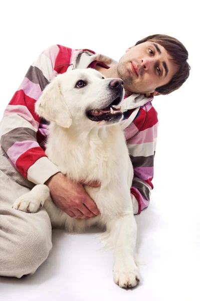 Mladý muž a jeho pes — Stock fotografie