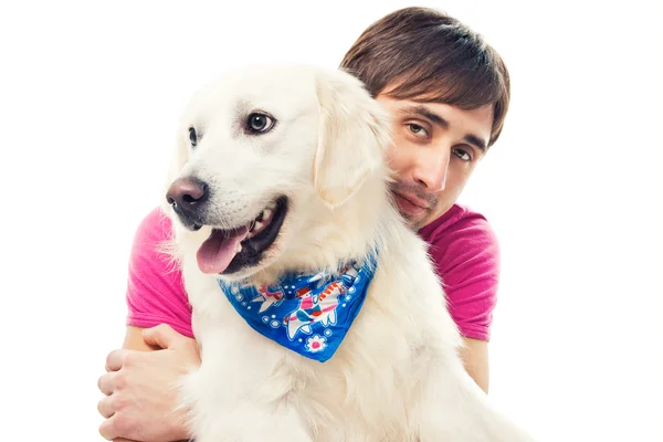 Mladý muž a jeho pes — Stock fotografie