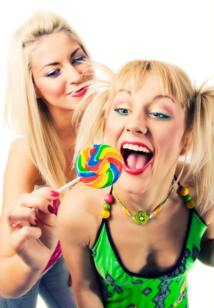 Two attractive blonde models posing — Stock Photo, Image