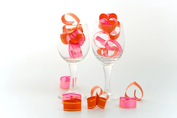 Two glasses with hearts — Stock Photo, Image