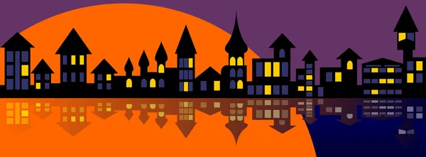 Old evening city. — Stock Vector