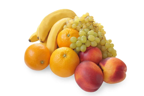 Bananen, Trauben, Orangen und Nektarinen Stockbild