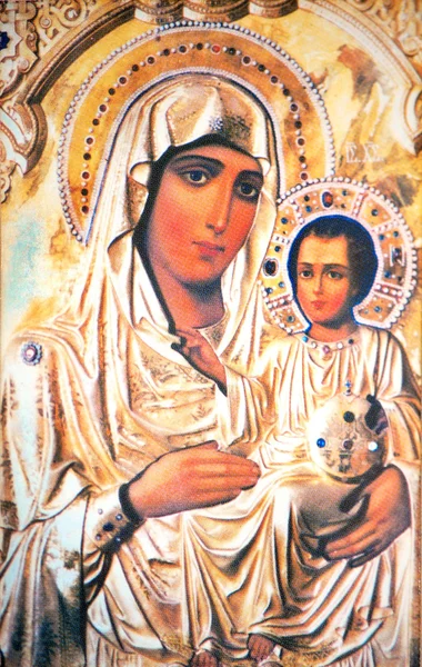 圣母玛利亚与耶稣的图标 — 图库照片