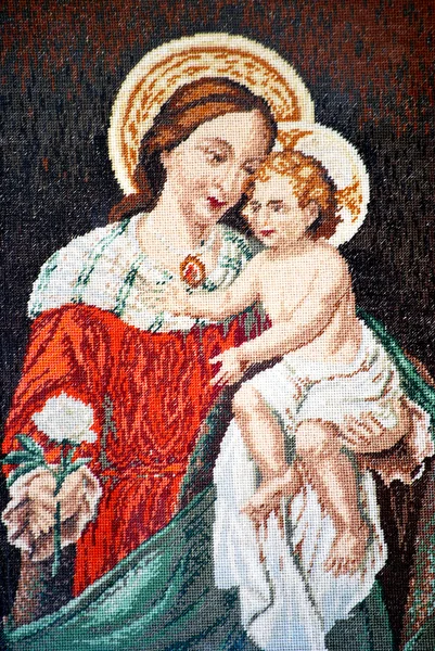 Jungfru Maria med jesus ikon — Stockfoto