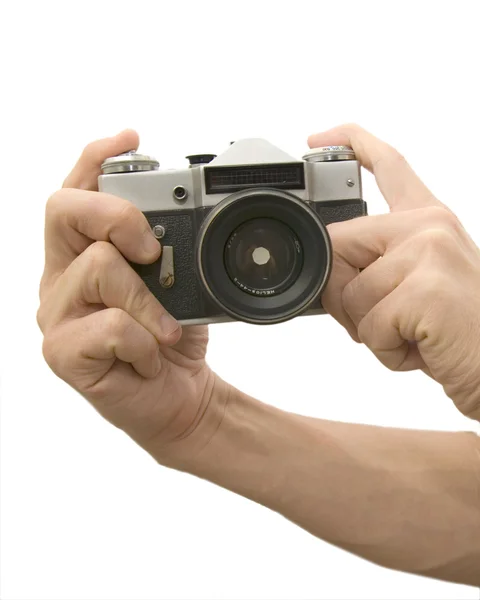 Fotokamera i händerna — Stockfoto