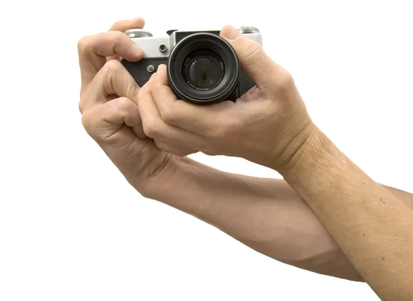Фотокамера в руках — стоковое фото