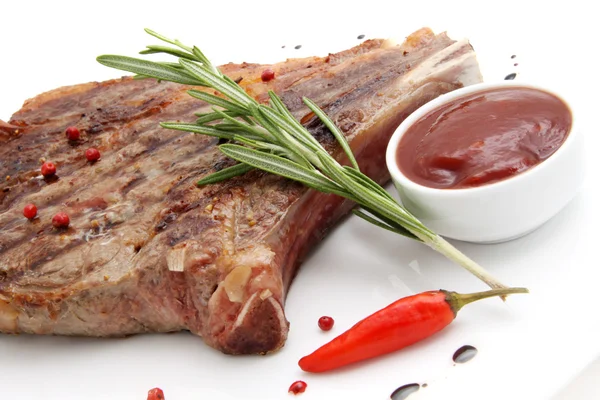 stock image Rib-eye steak resting on a white plate