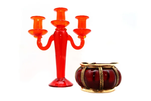 stock image Red candle holder isolated