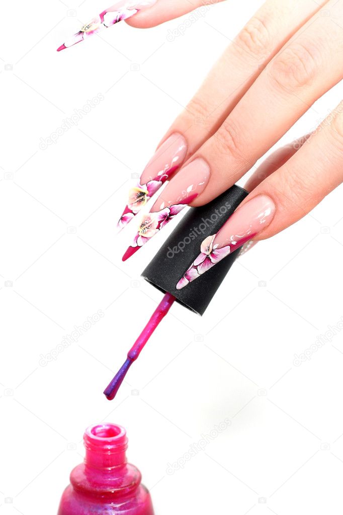 Manicured acrylic nails