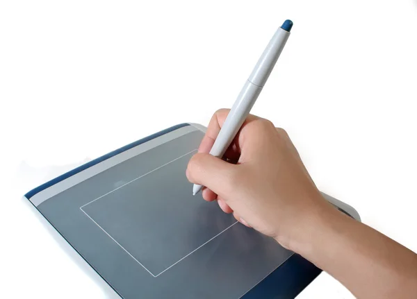 Hand using a PC tablet — Stock Photo, Image