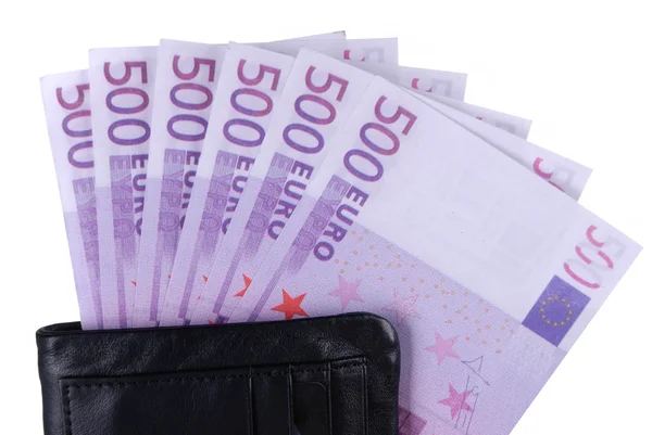 Кошелек с деньгами евро — стоковое фото