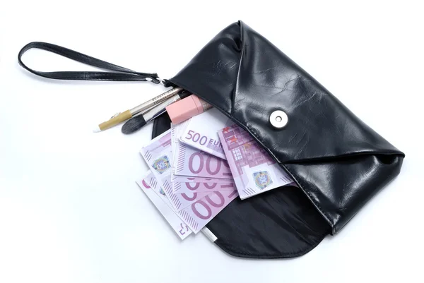 Brieftasche weiblich mit Euro — Stockfoto