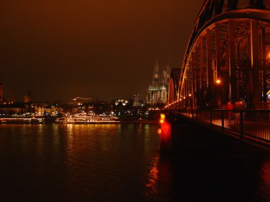 Cologne Dome at night view from Rhein clipart