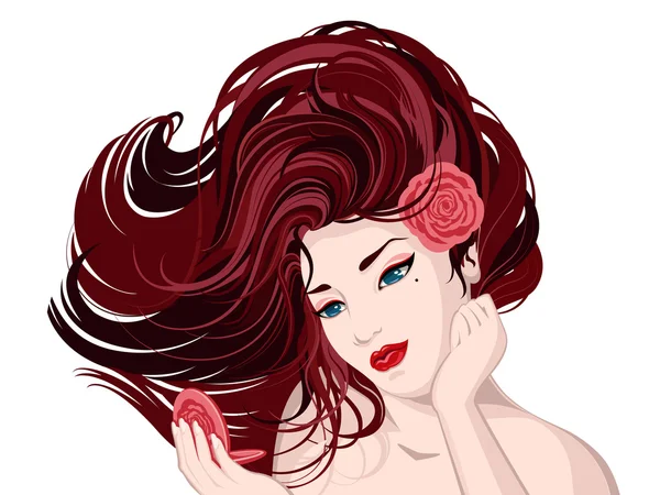 Mujer joven con flor en el pelo — Archivo Imágenes Vectoriales