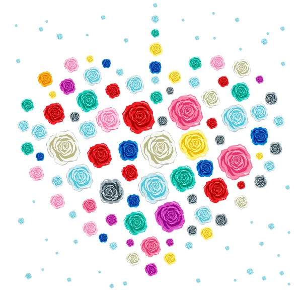 Roses colorées en forme de coeur — Image vectorielle