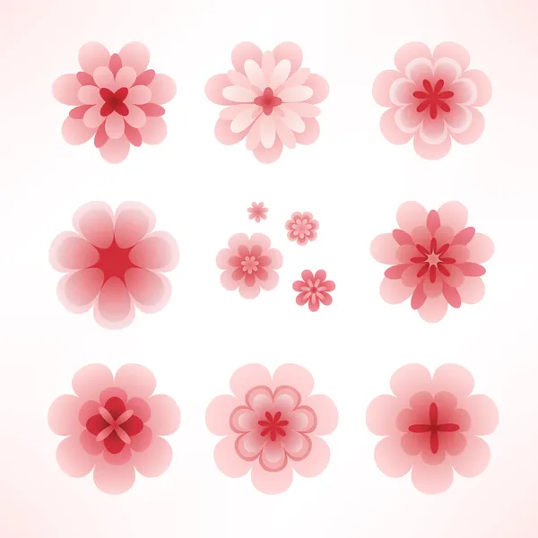 Pink cherry flowers set — Stock Vector