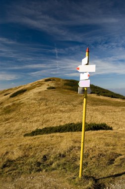 Empty direction signs in the mountains clipart