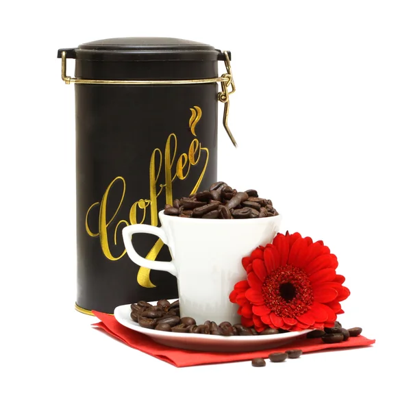 Kaffe och blomma — Stockfoto
