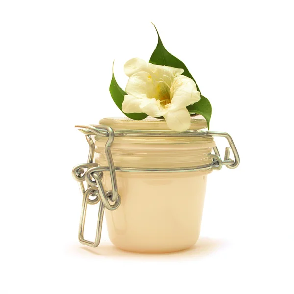 Jar with some white creamy substance — Stock Photo, Image