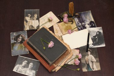Vintage background with books and photo clipart