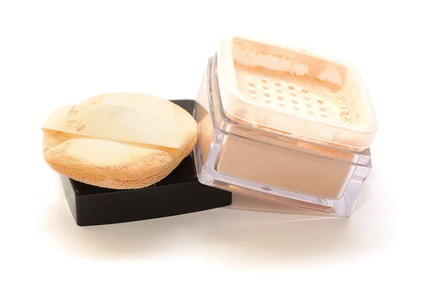 Cosmetic face powder and applicators — Stock Photo, Image