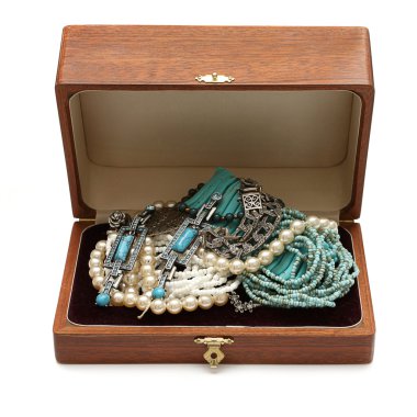 Chest full of jewelry treasures clipart