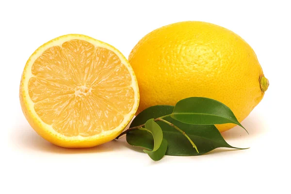 나뭇잎이 달린 레몬 — 스톡 사진