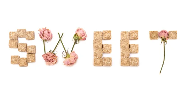 文本 sweet 的玫瑰和甘蔗糖 — 图库照片